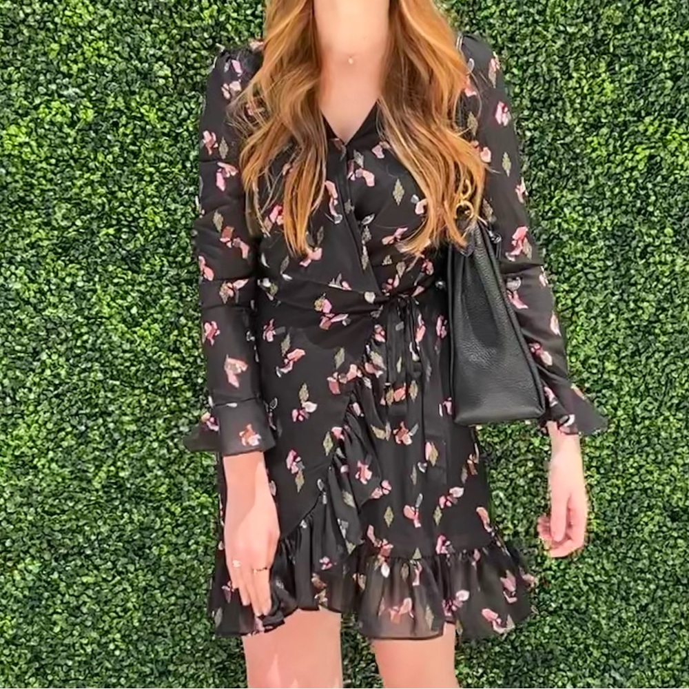 Floral Black Wrap Dress